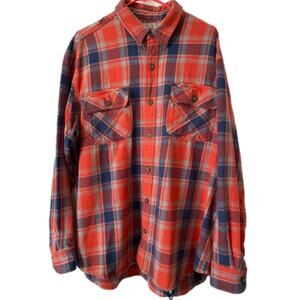 Duluth Men's XL Outdoor Chore Rust Plaid Button Down Flannel Shacket Raw Work